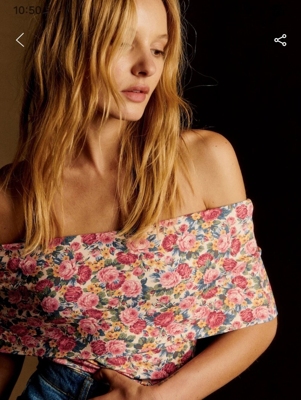 Sézane Pink Rose Floral Off-Shoulder Crop Top
